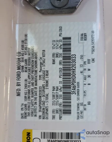 2017 Ford Fusion Se из США, поврежденный, VIN 3FA6P0HD0HR203033